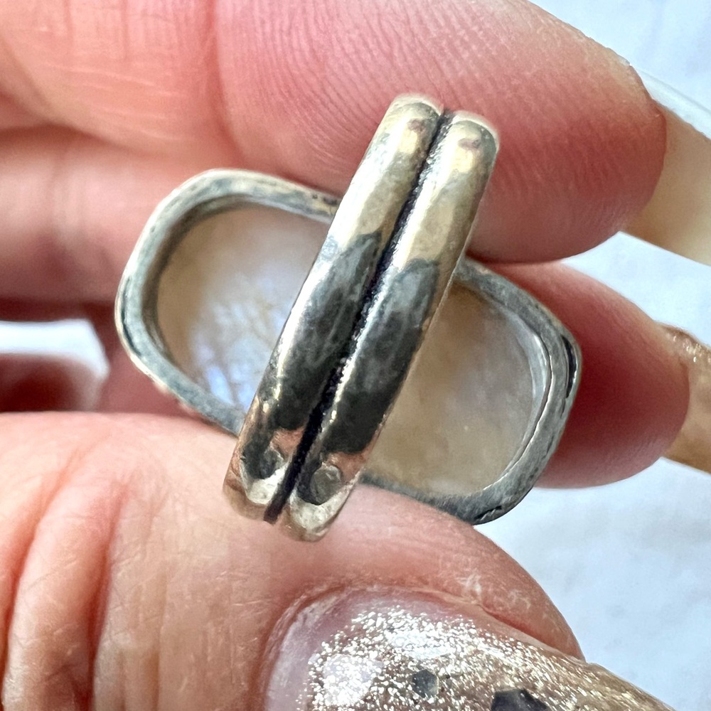 925 *flaw* Blue Flash PEACH MOONSTONE Ring 7.5 - Picture 9 of 12